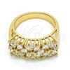 Oro Laminado Multi Stone Ring, Gold Filled Style Flower Design, with White Cubic Zirconia, Polished, Golden Finish, 01.210.0061.08 (Size 8)