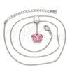Rhodium Plated Pendant Necklace, Flower Design, with Light Rose Swarovski Crystals and White Cubic Zirconia, Polished, Rhodium Finish, 04.239.0048.16