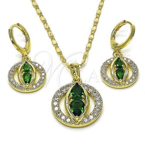 Oro Laminado Earring and Pendant Adult Set, Gold Filled Style with White Micro Pave and Green Cubic Zirconia, Polished, Golden Finish, 10.196.0100