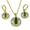 Oro Laminado Earring and Pendant Adult Set, Gold Filled Style with White Micro Pave and Green Cubic Zirconia, Polished, Golden Finish, 10.196.0100
