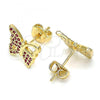 Oro Laminado Stud Earring, Gold Filled Style Butterfly Design, with Ruby Micro Pave, Polished, Golden Finish, 02.156.0456.1