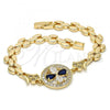 Oro Laminado Fancy Bracelet, Gold Filled Style Flower Design, with Sapphire Blue and White Cubic Zirconia, Polished, Golden Finish, 03.210.0044.3.08
