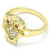 Oro Laminado Multi Stone Ring, Gold Filled Style Owl Design, with Garnet and White Cubic Zirconia, Polished, Golden Finish, 01.210.0078.07 (Size 7)