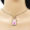 Oro Laminado Fancy Pendant, Gold Filled Style Teddy Bear Design, with White Crystal, Pink Resin Finish, Golden Finish, 05.196.0011
