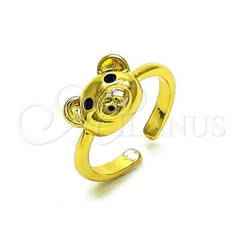 Oro Laminado Multi Stone Ring, Gold Filled Style Teddy Bear Design, with Black Cubic Zirconia, Polished, Golden Finish, 01.341.0113