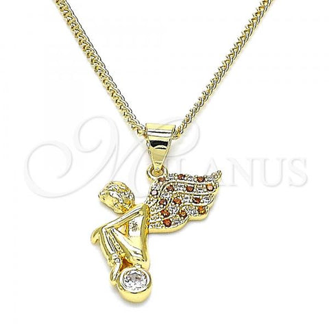 Oro Laminado Pendant Necklace, Gold Filled Style Angel Design, with Garnet and White Micro Pave, Polished, Golden Finish, 04.156.0435.1.20