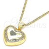 Oro Laminado Pendant Necklace, Gold Filled Style Heart Design, with White Micro Pave, Polished, Golden Finish, 04.156.0383.20