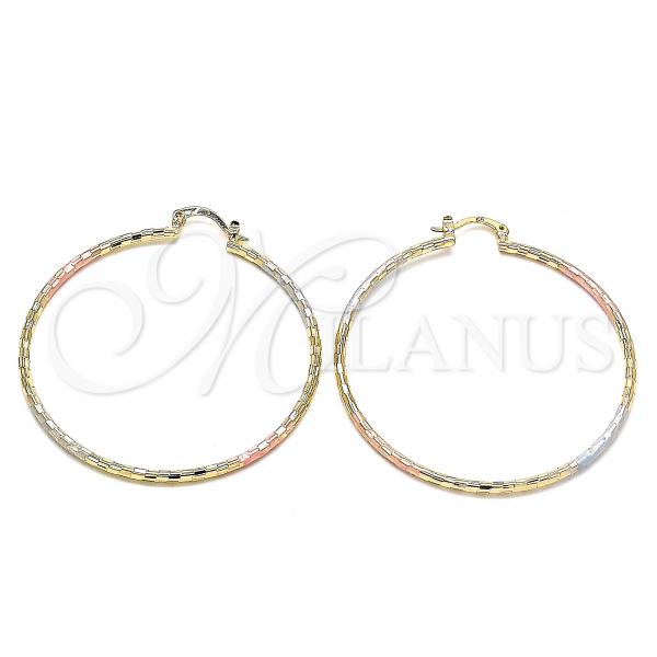 Oro Laminado Large Hoop, Gold Filled Style Pink Diamond Cutting Finish, Tricolor, 02.170.0295.50