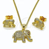 Oro Laminado Earring and Pendant Adult Set, Gold Filled Style Elephant Design, with Ruby and White Micro Pave, Polished, Golden Finish, 10.199.0076.2