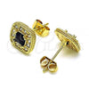 Oro Laminado Stud Earring, Gold Filled Style with Black Cubic Zirconia and White Micro Pave, Polished, Golden Finish, 02.344.0082.5