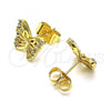 Oro Laminado Stud Earring, Gold Filled Style Butterfly Design, with White Micro Pave, Polished, Golden Finish, 02.210.0666