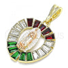 Oro Laminado Religious Pendant, Gold Filled Style Guadalupe Design, with Multicolor Crystal, Polished, Tricolor, 05.380.0058.1