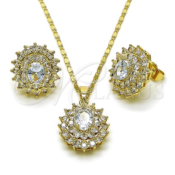 Oro Laminado Earring and Pendant Adult Set, Gold Filled Style Cluster Design, with White Cubic Zirconia, Polished, Golden Finish, 10.284.0046