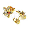 Oro Laminado Stud Earring, Gold Filled Style Flower Design, with Multicolor Cubic Zirconia, Polished, Golden Finish, 02.387.0088.1