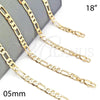 Oro Laminado Basic Necklace, Gold Filled Style Figaro Design, Polished, Golden Finish, 5.222.014.18