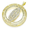 Oro Laminado Religious Pendant, Gold Filled Style Guadalupe and Evil Eye Design, Polished, Golden Finish, 05.253.0100