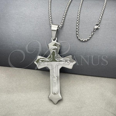 Stainless Steel Pendant Necklace, Cross Design, Polished, Steel Finish, 04.116.0046.30