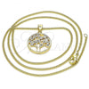 Oro Laminado Pendant Necklace, Gold Filled Style Tree Design, with White Cubic Zirconia, Polished, Golden Finish, 04.156.0386