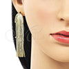 Oro Laminado Long Earring, Gold Filled Style with White Crystal, Diamond Cutting Finish, Golden Finish, 02.341.0142