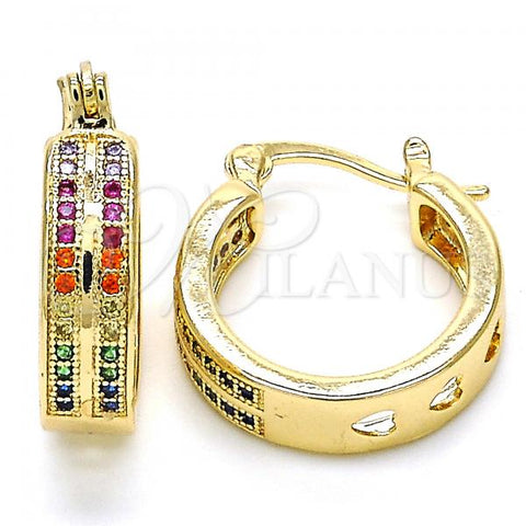 Oro Laminado Small Hoop, Gold Filled Style with Multicolor Micro Pave, Polished, Golden Finish, 02.210.0271.3.20