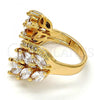 Oro Laminado Multi Stone Ring, Gold Filled Style Leaf Design, with White Cubic Zirconia, Polished, Golden Finish, 01.210.0034.09 (Size 9)