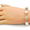 Oro Laminado Fancy Bracelet, Gold Filled Style Ball and Hollow Design, with Ivory Pearl, Polished, Golden Finish, 03.331.0272.09