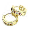 Oro Laminado Huggie Hoop, Gold Filled Style with Garnet and White Cubic Zirconia, Polished, Golden Finish, 02.237.0031.15