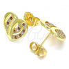 Oro Laminado Stud Earring, Gold Filled Style Heart Design, with Garnet and White Micro Pave, Polished, Golden Finish, 02.94.0107.1