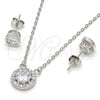 Sterling Silver Earring and Pendant Adult Set, with White Cubic Zirconia and White Micro Pave, Polished, Rhodium Finish, 10.186.0003