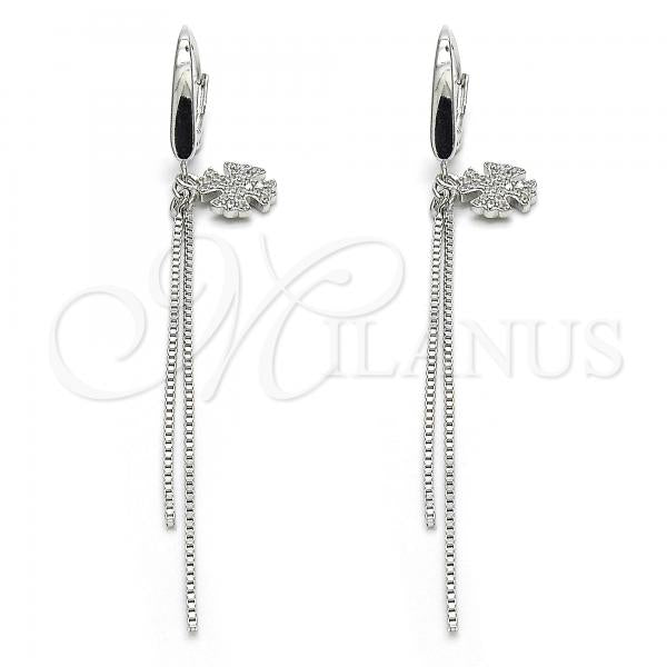 Sterling Silver Long Earring, with White Micro Pave, Polished, Rhodium Finish, 02.186.0159.1