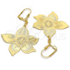 Oro Laminado Dangle Earring, Gold Filled Style Flower Design, Polished, Golden Finish, 61.012