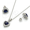 Sterling Silver Earring and Pendant Adult Set, Heart Design, with Sapphire Blue and White Cubic Zirconia, Polished, Rhodium Finish, 10.175.0058.1