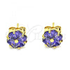 Oro Laminado Stud Earring, Gold Filled Style with Amethyst Cubic Zirconia, Polished, Golden Finish, 02.310.0041