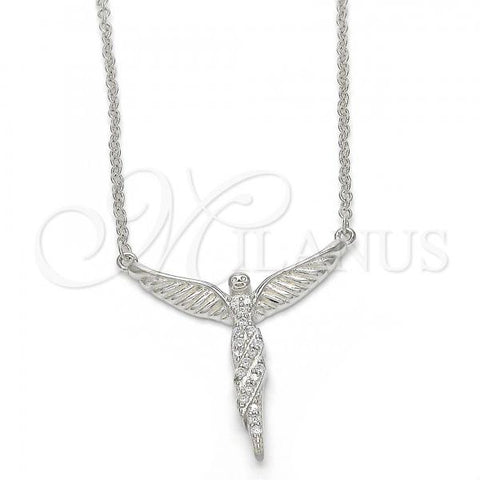 Sterling Silver Pendant Necklace, Angel Design, with White Micro Pave, Polished, Rhodium Finish, 04.336.0009.16