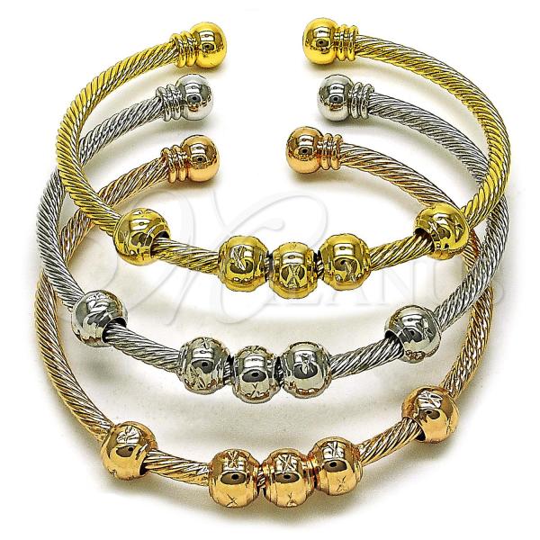 Oro Laminado Trio Bangle, Gold Filled Style and Ball Diamond Cutting Finish, Tricolor, 07.282.0024