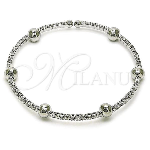 Rhodium Plated Individual Bangle, Ball Design, with White Cubic Zirconia, Polished, Rhodium Finish, 07.421.0001.1