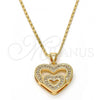 Oro Laminado Pendant Necklace, Gold Filled Style Heart Design, with White Micro Pave, Polished, Golden Finish, 04.156.0031.20