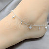 Sterling Silver Fancy Anklet, Heart and Ball Design, Polished, Silver Finish, 03.409.0068.10