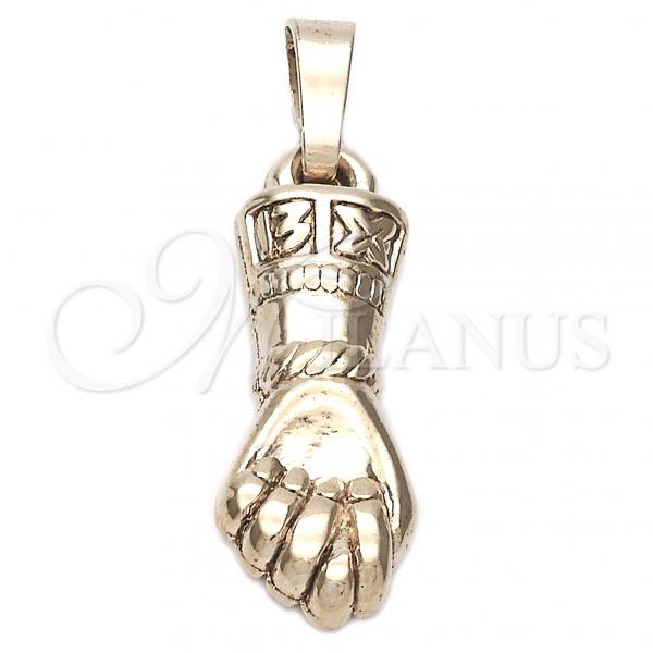 Oro Laminado Religious Pendant, Gold Filled Style Hand of God Design, Diamond Cutting Finish, Golden Finish, 5.182.017