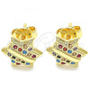 Oro Laminado Stud Earring, Gold Filled Style with Multicolor Micro Pave, Polished, Golden Finish, 02.233.0012