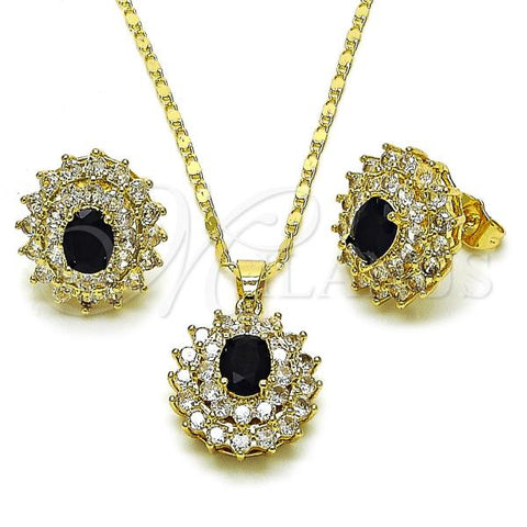 Oro Laminado Earring and Pendant Adult Set, Gold Filled Style Cluster Design, with Black and White Cubic Zirconia, Polished, Golden Finish, 10.284.0046.4