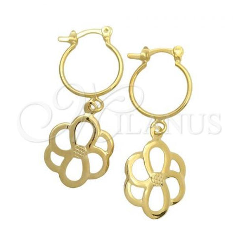 Oro Laminado Small Hoop, Gold Filled Style Flower Design, Polished, Golden Finish, 02.32.0559.15