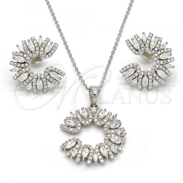 Sterling Silver Earring and Pendant Adult Set, with White Cubic Zirconia, Polished, Rhodium Finish, 10.286.0013