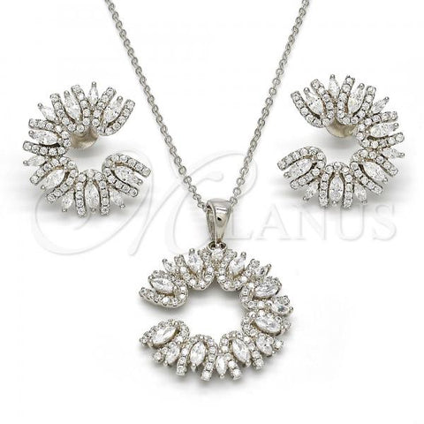 Sterling Silver Earring and Pendant Adult Set, with White Cubic Zirconia, Polished, Rhodium Finish, 10.286.0013