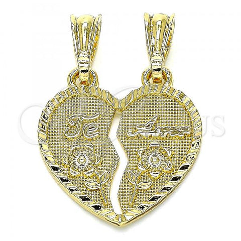 Oro Laminado Fancy Pendant, Gold Filled Style Heart and Flower Design, Polished, Golden Finish, 05.351.0121.2