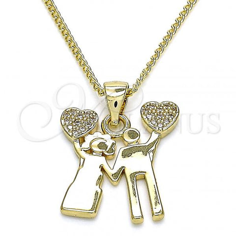 Oro Laminado Pendant Necklace, Gold Filled Style Heart Design, with White Micro Pave, Polished, Golden Finish, 04.156.0252.20