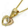 Oro Laminado Fancy Pendant, Gold Filled Style Heart and Dolphin Design, with Garnet Cubic Zirconia, Polished, Tricolor, 05.120.0093.1