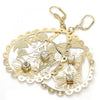 Oro Laminado Dangle Earring, Gold Filled Style Flower and Butterfly Design, with White Crystal, Polished, Golden Finish, 64.003