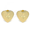 Oro Laminado Stud Earring, Gold Filled Style Heart Design, Diamond Cutting Finish, Golden Finish, 02.100.0125