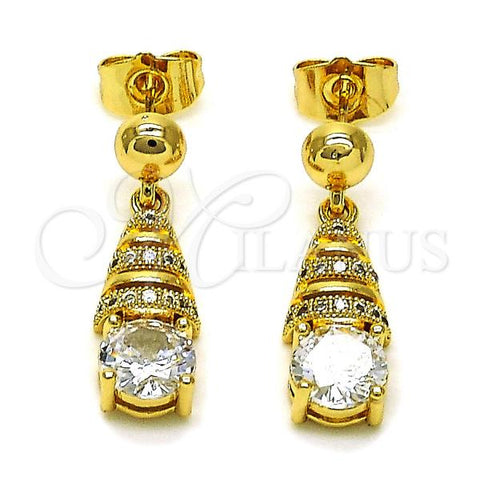 Oro Laminado Dangle Earring, Gold Filled Style with White Cubic Zirconia and White Micro Pave, Polished, Golden Finish, 02.283.0080